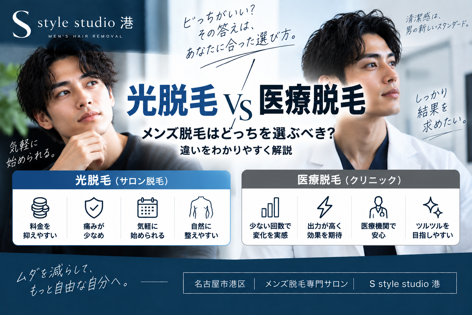 光脱毛と医療脱毛の違い｜メンズ脱毛はどっちを選ぶべき？